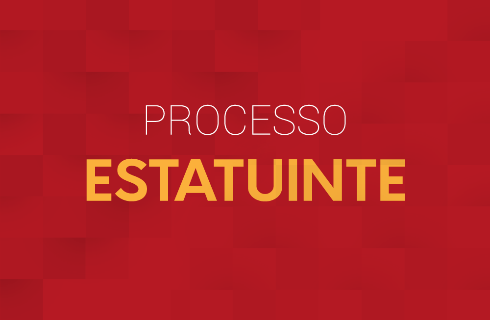 Imagem com fundo vermelho, letras amarelas, com os dizeres: processo estatuinte