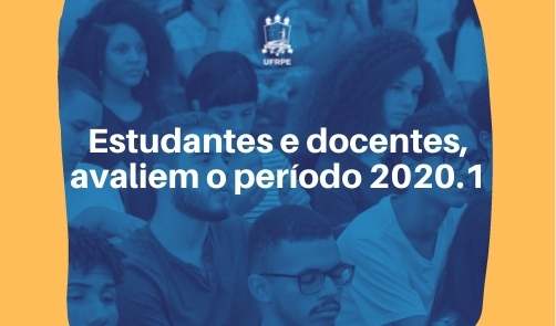 imagem amarela e azul com rostos desfocados de estudantes