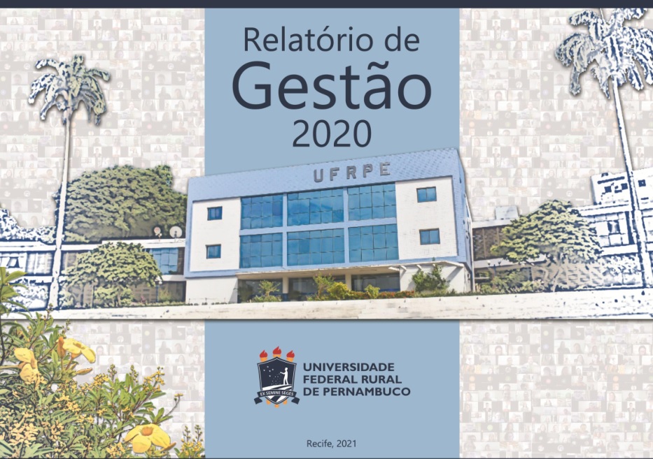 imagem da capa do relatório de gestão da UFRPE 2020 com a fachada da UFRPE