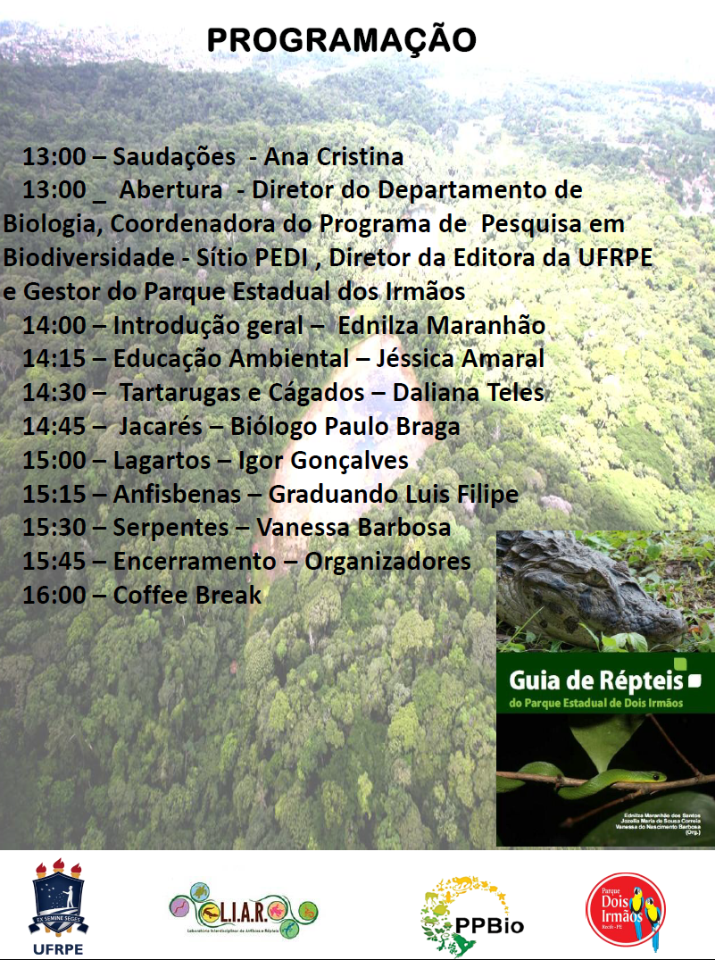 Programação do lançamento do Guia de Répteis