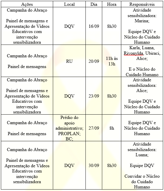 programação setembro amarelo